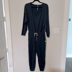 EUC Vuori Jumpsuit from Nordstrom navy blue round neck 3/4 sleeve soft small